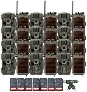 Stealth Cam 36MP Fusion Max Cellular Trail Camera (2-Pack) x 6 Bundle with Lithium Solar Power Panel (12-Pack), 4-In-1 Card Reader, and 32GB Ultra SDHC UHS-I Memory Card (12-Pack) (31 Items)