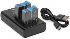 Koah Pro 2-Pack Rechargeable Lithium-Ion Battery Kit for GoPro HERO10/9 Black with Koah Dual Battery LCD Charger, compatible but not official GoPro HERO action camera accessory, includes USB-C cable