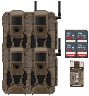 Muddy Matrix 2.0 Power Pack 36MP Cellular Trail Camera Bundle with 32 GB Memory Card and Card Reader (4 Pack)