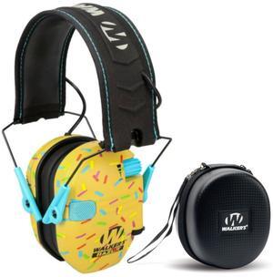 Walkers Razor Slim Electronic Muff with Full-Range Speakers and Omnidirectional Mic (Gold Sprinkles) Bundle with Hearing Protection Case (Black) (2 Items)