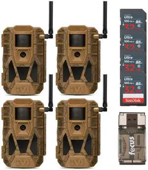 Muddy Matrix 2.0 Dual Network Cellular Camera (Brown, 4-Pack) Bundle with 4 x 32GB Ultra SDHC Memory Card and High-Speed Card Reader (9 Items)