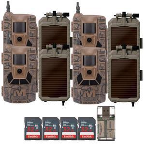 Muddy Matrix 36MP Imaging Cellular Trail Camera with On Demand Photo (Mud, 4-Pack) Bundle with Solar Power Panel (4-Pack), 32GB UHS-I Memory Card (4-Pack), and USB 2.0 Card Reader (13 Items)