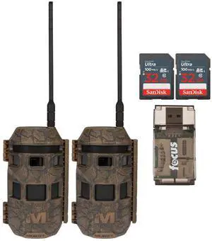 Muddy Trifecta 180 Cellular Trail Camera 36MP 1080p (2-Pack, Brown) Bundle with 2 x 32 GB Memory Card and Card Reader (5 items)