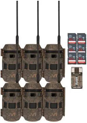 Muddy Trifecta 180 Cellular Trail Camera 36MP 1080p (6-Pack, Brown) Bundle with 6 x 32 GB Memory Card and Card Reader (13 items)