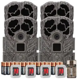 Stealth Cam Browtine 18MP Digital Trail Camera Combo with SD Card and Batteries Bundle with Focus Card Reader (4 Pack)