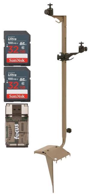 Stealth Cam Adjustable Multi-Pivot Mounting Post for Trail Camera and Battery Bundle with 32GB Ultra SDHC UHS-I Memory Card (2-Pack) and Hf-cr35b SD Card Reader USB 2.0 (3 Items)