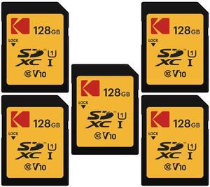 Kodak 128GB SD Class 10 UHS-I U1 V10 Full HD Memory Card with Up to 25MB/s Speed (5-pack) Bundle