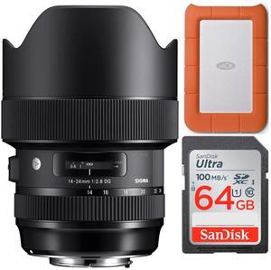 Sigma 14-24mm F2.8 DG HSM Art Lens for Canon bundle with External Portable Hard Drive and 64 GB Memory Card (3 Items)