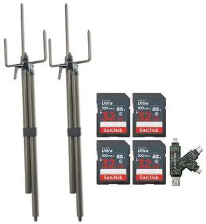 Stealth Cam Trail Camera Mount Stick (2-Pack) Bundle with 32GB Ultra SDHC UHS-I Memory Card (4-Pack) and Hi-Speed SD USB 2.0 Card Reader (7 Items)