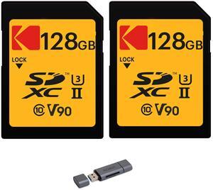 Kodak 128GB UHS-II U3 V90 Ultra Pro SDXC Memory Card (2-Pack) Bundle with Aluminum SD Reader (3 Items)