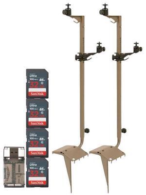 Stealth Cam Adjustable Multi-Pivot Mounting Post for Trail Camera and Battery (2-Pack) Bundle with 32GB Ultra SDHC UHS-I Memory Card (4-Pack) and Hf-cr35b SD Card Reader USB 2.0 (7 Items)