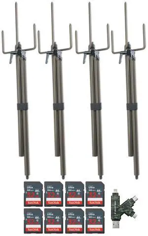 Stealth Cam Trail Camera Mount Stick (4-Pack) Bundle with 32GB Ultra SDHC UHS-I Memory Card (8-Pack) and Hi-Speed SD USB 2.0 Card Reader (13 Items)