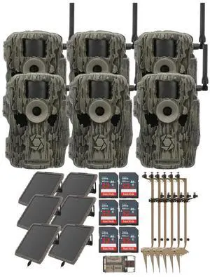 Stealth Cam 36MP Fusion Max Cellular Trail Camera with Infrared Flash (6-Pack) Bundle with Battery Pack (6-Pack), Mounting Post (6-Pack), 32GB Memory Card (6-Pack), and Card Reader (25 Items)