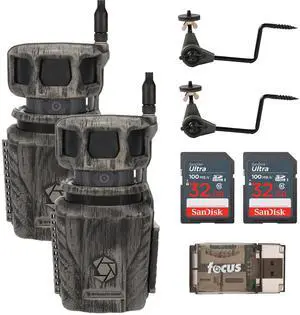 Stealth Cam Revolver 36MP 360-Degree Cellular Trail Camera (2-Pack) Bundle with Economy Trail Camera Holder (2-Pack), 32GB Ultra SDHC Memory Card (2-Pack), and SD USB 2.0 Card Reader (7 Items)