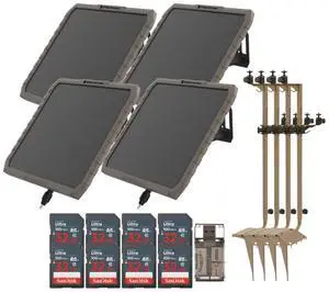Stealth Cam Adjustable Multi-Pivot Mounting Post for Trail Camera (4-Pack) Bundle with FieldMax External 3000 mAh Solar Battery (4-Pack), 32GB Memory Card (8-Pack), and USB Card Reader (17 Items)
