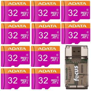 ADATA Premier 32GB UHS I Class10 MicroSDHC Memory Card with Adapter (10-pack) with All-In-One High Speed Card Reader bundle (11 Items)