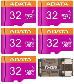 ADATA Premier 32GB UHS I Class10 MicroSDHC Memory Card with Adapter (5-pack) with All-In-One High Speed Card Reader bundle (6 Items)