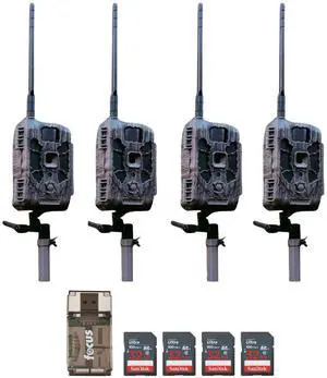Stealth Cam DECEPTOR MAX 2.0 Cellular Trail Camera (Brown) Bundle with 32 GB Memory Card and Card Reader (4 Pack)