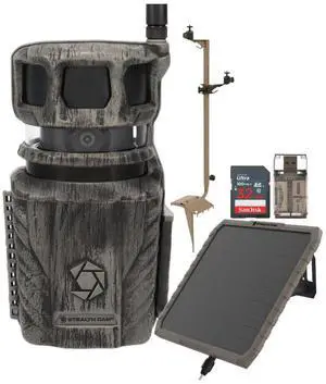 Stealth Cam Revolver 36MP 360-Degree Cellular Trail Camera Bundle with FieldMax 3000 mAh Solar Battery Pack, Adjustable Multi-Pivot Mounting Post, 32GB Memory Card, and SD Card Reader (5 Items)