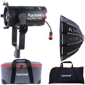 Aputure LS 60X Bowen's Mount Compatible Bi-Color Focusing LED with 8-Leaf Barn Doors Bundle with Aputure Light Dome Mini III (22.8-Inch) Compact Circular Softbox (2 Items)