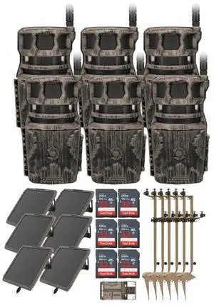 Stealth Cam Revolver 40MP Pro 360 Degree Cellular Trail Camera (6-Pack) Bundle with Mounting Post (6-Pack), FieldMAX Solar Battery (6-Pack), 32GB Memory Card (6-Pack) and Card Reader (25 Items)