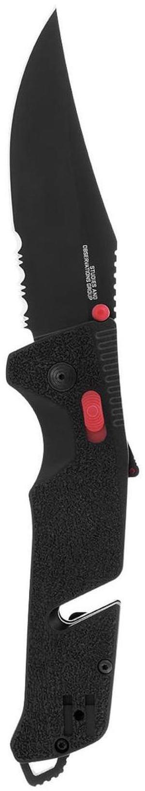 SOG Trident AT Professional Partially Serrated Folding Knife with Ambidextrous AT-XR Lock, 3.75-Inch Cryo D2 Blade, and High-Grip Handle (Black and Red)