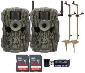Stealth Cam 36MP Fusion Max Cellular Trail Camera with 80-Feet Detection Range (2-Pack) Bundle with Stealth Cam Mounting Post (2-Pack), 32GB Memory Card (2-Pack), and 4-in-1 Card Reader (6 Items)