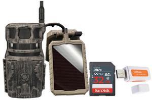Stealth Cam Revolver 36MP 360-Degree Cellular Trail Camera with 1/4-Inch Threaded Mount Bundle with Stealth Cam Sol-Pak 5000mAh Solar Battery, 32GB Memory Card, and Card Reader (4 Items)