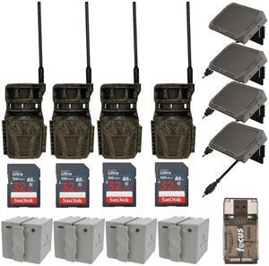 Wildgame Innovations Orbit 360-Degree Trail Camera (4-Pack) Bundle with 5400mAh Battery Pack, 3000mAh Battery Pack, 32GB Memory Card and Card Reader (17 Items)
