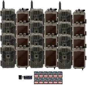 Stealth Cam 40MP Deceptor Max Cellular Trail Camera with 0.4-Second Trigger Speed (2-Pack) x 6 Bundle with Lithium Solar Power Panel (12-Pack), Card Reader, and 32GB Memory Card (12-Pack) (31 Items)