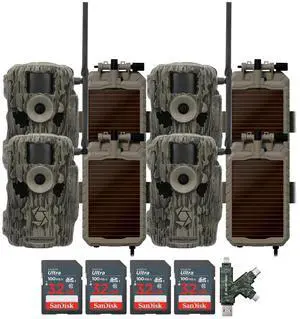 Stealth Cam Fusion MAX Dual Sim 36MP Trail Camera (2-Pack) x 2 Bundle with Stealth Cam Solar Battery (4-Pack), 32GB Memory Card (4-Pack), and Card Reader (11 Items)