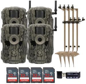 Stealth Cam 36MP Fusion Max Cellular Trail Camera with 80-Feet Detection Range (2-Pack) x 2 Bundle with Mounting Post (4-Pack), 32GB UHS-I Memory Card (4-Pack), and 4-in-1 Card Reader (11 Items)