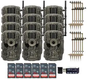 Stealth Cam 36MP Fusion Max Cellular Trail Camera with 80-Feet Detection Range (2-Pack) x 6 Bundle with Mounting Post (12-Pack), 32GB UHS-I Memory Card (12-Pack), and 4-in-1 Card Reader (31 Items)