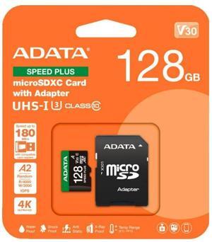 ADATA SPEED PLUS 128GB microSDXC UHS-I U3 Class 10 A2 V30 Temperature-Proof Memory Card with 180 MBPS Read and 160 MBPS Write Speed