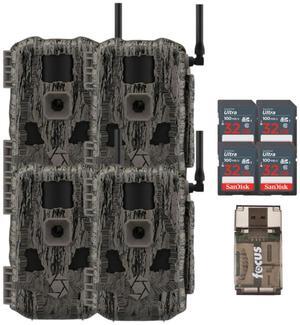 Stealth Cam Fusion MAX 2.0 36MP Cellular Wireless Trail Camera (4-Pack) Bundle with 32 GB Memory Card and Card Reader