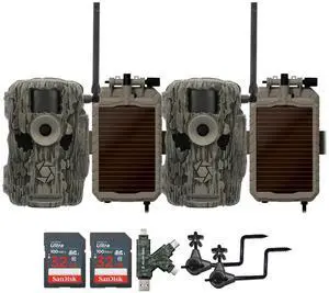 Stealth Cam 36MP Fusion Max Cellular Trail Camera (2-Pack) Bundle with 2x Lithium Solar Power Panel, 2x Trail Camera Holder, 2x 32GB Memory Card, and Card Reader (9 Items)