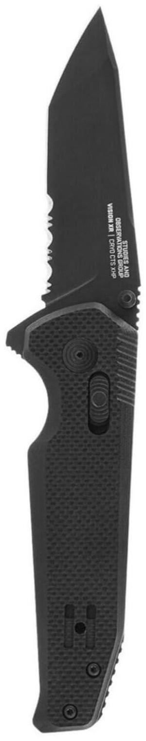 SOG Vision XR 3.36-Inch Tanto Partially Serrated CTS XHP B Blade G10 Handle Folding Knife with XR Locking Mechanism (Black)
