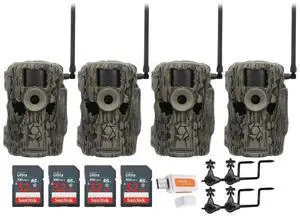 Stealth Cam 36MP Fusion Max Cellular Trail Camera with 80 Feet Detection Range (4-Pack) Bundle with 4x Camera Holder, 4x 32GB Memory Card, and Card Reader (13 Items)