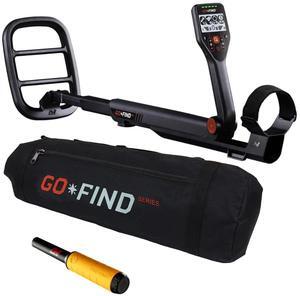 Minelab GO-FIND 44 Lightweight and Compact Metal Detector with 10-Inch Waterproof Coil (Black) Bundle with PRO-FIND 20 High Visibility Pinpointer and Metal Detector Canvas Carry Bag (Black) (3 Items)