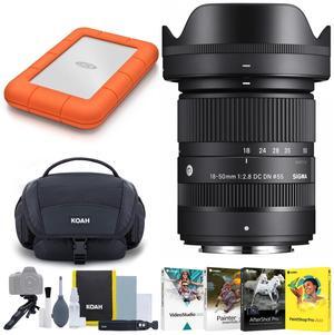 Sigma 18-50mm F2.8 DC DN Contemporary Lens for Fujifilm X with Mount Hard Drive and Accessory Kit Bundle (5 Items)