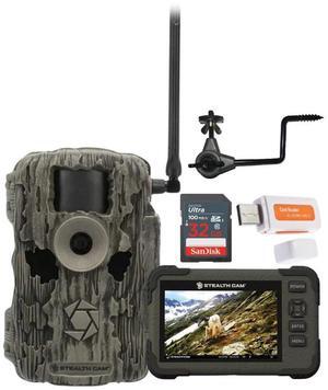 Stealth Cam 36MP Fusion Max Cellular Trail Camera with 80 Feet Detection Range Bundle with SD Card Viewer, Camera Holder, 32GB Memory Card, and Card Reader (5 Items)
