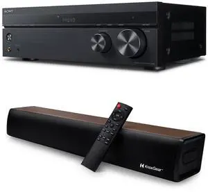 Sony 2 Channel Stereo Receiver with Phono Inputs and Bluetooth Connectivity Bundle with Knox Gear 60-Watt Compact Wireless 2.0-Channel Soundbar with Bluetooth 5.0 (Oak) (2 Items)