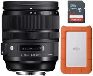 Sigma 24-70mm f2.8 DG OS HSM ART Lens for Nikon F Bundle with 1 TB USB 3.0 External Portable Hard Drive and 64GB Ultra SDXC UHS-I Memory Card (3 Items)