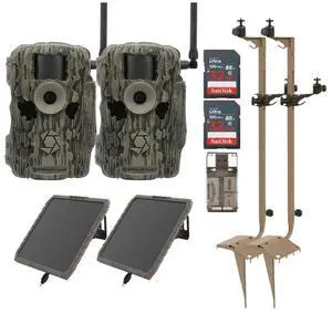 Stealth Cam 36MP Fusion Max Cellular Trail Camera with Infrared Flash (2-Pack) Bundle with Battery Pack (2-Pack), Mounting Post (2-Pack), 32GB Memory Card (2-Pack), and Card Reader (9 Items)