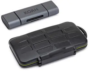 Koah Pro 2-in-1 Aluminum Shell OTG Dual Slot SD Card Reader and Rugged Memory Storage Carrying Case