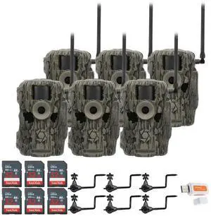 Stealth Cam 36MP Fusion Max Cellular Trail Camera with 80 Feet Detection Range (6-Pack) Bundle with Camera Holder (6-Pack), 32GB Memory Card (6-Pack), and Hi-Speed SD USB 2.0 Card Reader (19 Items)