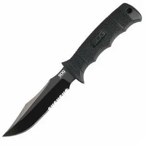 SOG E37T-K Seal Pup Elite Tactical Fixed Blade Knife with 4.75-Inch AUS-8 Serrated Stainless Steel Blade and Glass-Reinforced Nylon Handle, Includes Sheath (Black)
