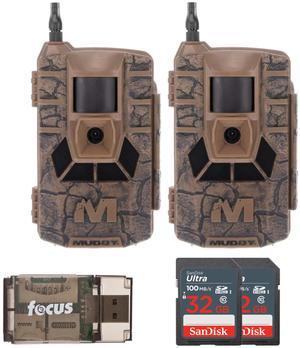 Muddy Matrix 36MP Imaging Cellular Trail Camera with On Demand Photo and Dual Network (Mud, 2-Pack) Bundle with 32GB SDHC UHS-I Memory Card (2-Pack) and Card Reader (5 Items)
