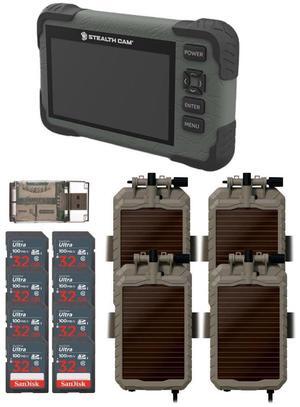 Stealth Cam Adjustable Multi-Pivot Mounting Post for Trail Camera (4-Pack) Bundle with SD Card Reader-Viewer (4-Pack), 32GB Ultra SDHC UHS-I Memory Card (8-Pack), and USB Card Reader (17 Items)