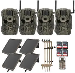 Stealth Cam 36MP Fusion Max Cellular Trail Camera with Infrared Flash (4-Pack) Bundle with Battery Pack (4-Pack), Mounting Post (4-Pack), 32GB Memory Card (4-Pack), and Card Reader (17 Items)